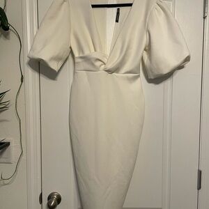 Boohoo Off-White Puff Sleeve Dress